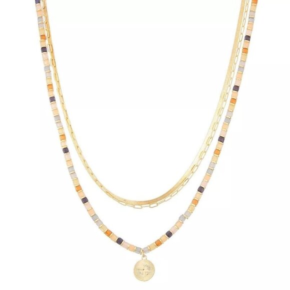 Sonoma Good for Life Gold Tone 3 Row Bead and Chain Coin Necklace - Picture 1 of 4